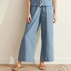 Upwest Wide Leg Chambray Pull On Crop Pants